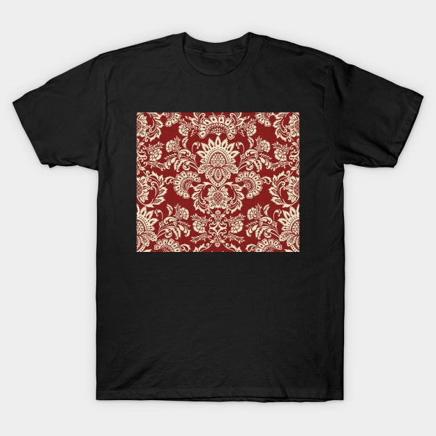 Damask Vintage Red and White T-Shirt by BessoChicca